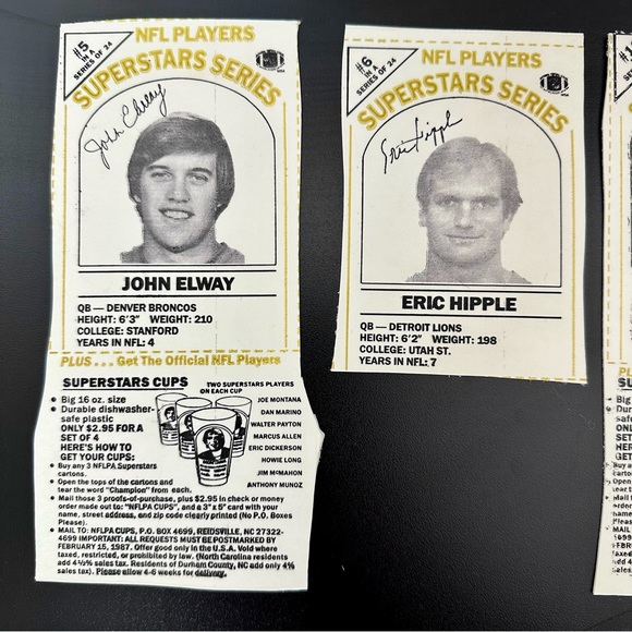 1986 NFL Players Superstar Series Milk Carton Cards Lot of 8 -John Elway, Payton - Picture 3 of 10